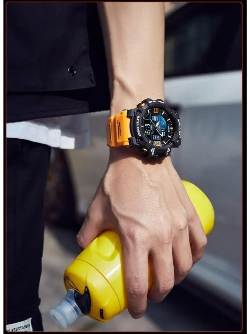Men's Yellow And Black Analog Quartz S-Shock Waterproof Sports LED Digital Watch